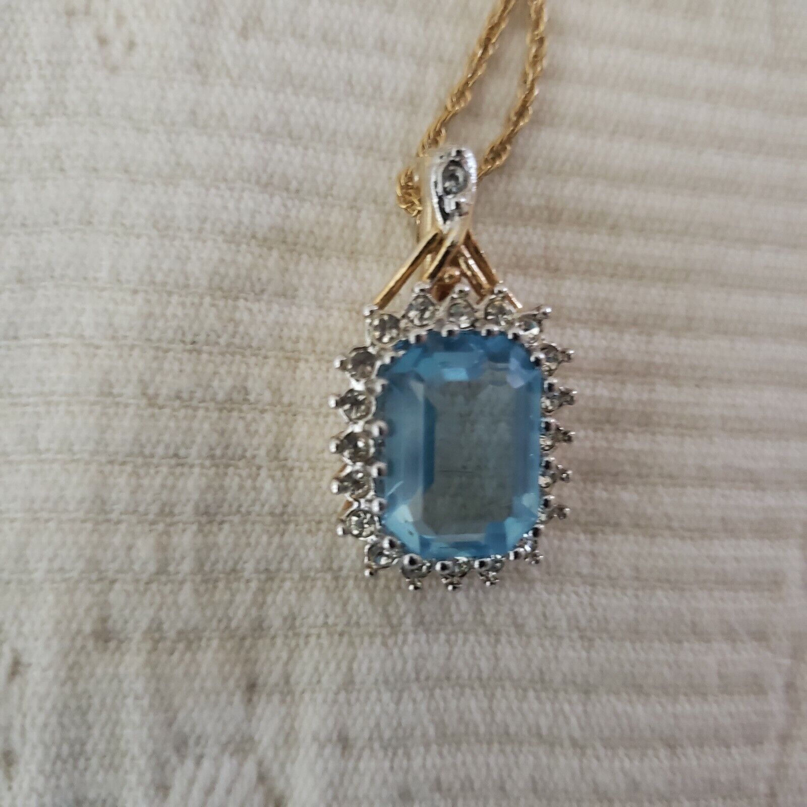 Blue Pendant With Clear Rhinestones Necklace - image 8