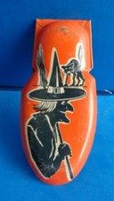 VINTAGE HALLOWEEN CLICKER NOISEMAKER-- TIN LITHO- WITCH- BL CAT KIRCHHOF