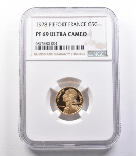 1978 Piefort France Gold 5 Centimes PF69 UCAM NGC *9781