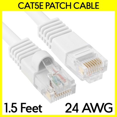 1.5FT Cat5e Ethernet Patch Cord White Cat 5e Internet Cable RJ45 LAN Router Cord