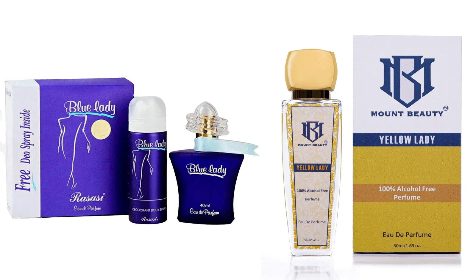 Rasasi Blue Lady Eau De Parfum, 40 ml + Yellow lady 50ml + Free