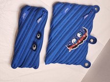 2 ZIPIT Blue Monster Face Pencil Makeup Case Zipper Teeth, Eyes, 3 Ring Pouch