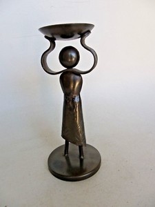Candle Holder African Woman Carrying Basket Solid Metal Figurine Statue 10 High Ebay
