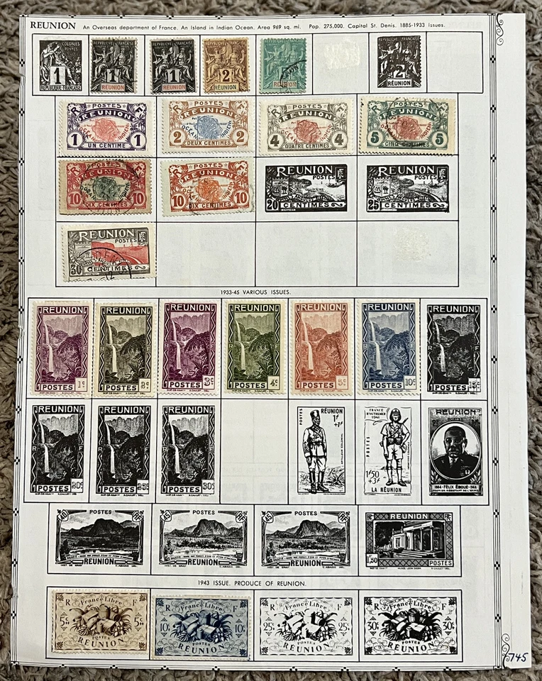 1885-1950 REUNION MINT USED STAMPS LOT ON ALBUM PAGE INDIAN OCEAN, SON CANCELS - Image 2 of 4