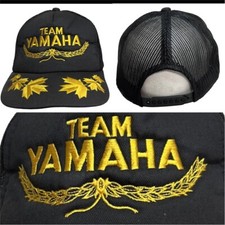 Vtg Team Yamaha Mesh Trucker Snapback Hat Motorcycle Race Company Logo Bike Cap