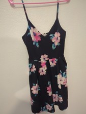 Women's Sundress Large Black Floral V-Neck Lightweight
