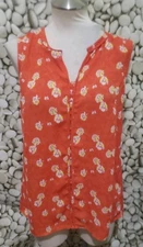 CAbi Vital Wildflower Orange Floral Blouse Size Small Sleeveless V Neck