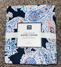 Pottery Barn Teen College Dorm Luna Paisley Cotton Duvet Cover Twin Blue Navy