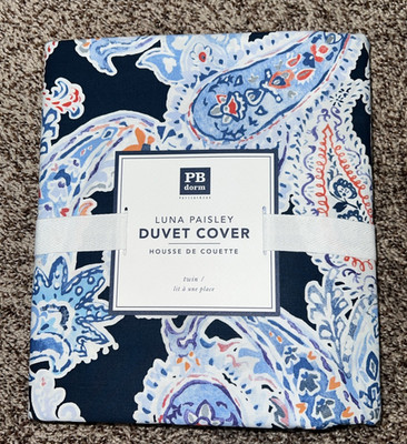 Pottery Barn Teen College Dorm Luna Paisley Cotton  Duvet Cover Twin Blue Navy