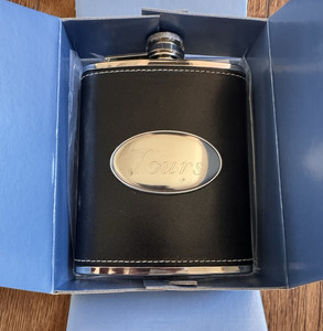 Things Remembered Black Leather Stainless Steel Personalized Hip Flask
