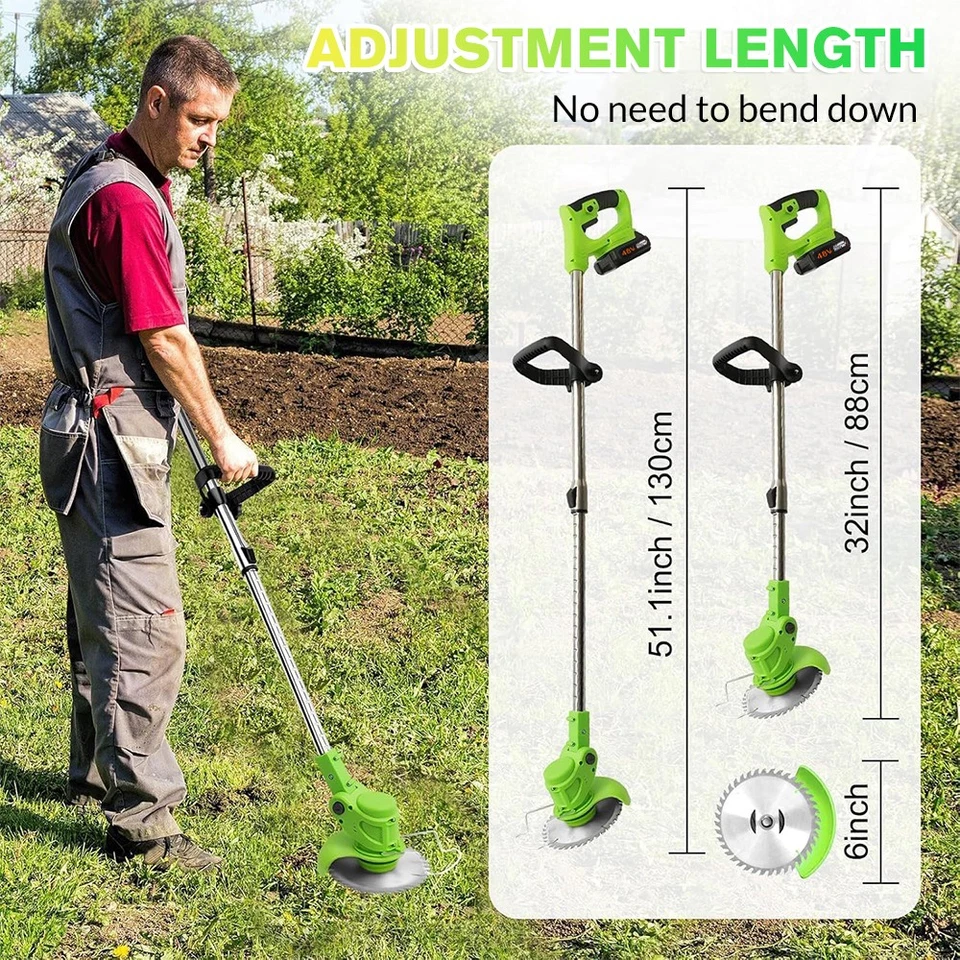 Electric Cordless Grass String Trimmer Lawn Edger Weed Wacker Cutter +Battery US - Image 4 of 4