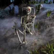 Home Accents Holiday 5 ft. LED Pose-N-Stay Pitted Skeleton Halloween Yard Décor