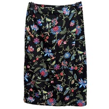 Talbots Women's Petites Black Spring Floral Print Midi Pencil Skirt 8 Office