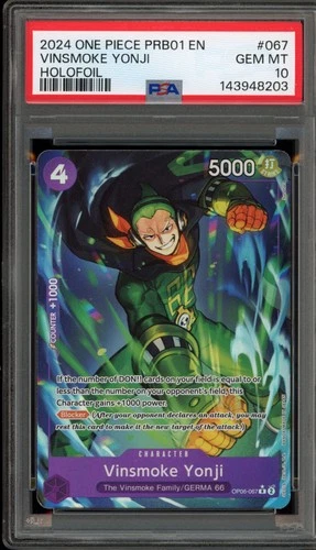 One Piece CCG Vinsmoke Yonji PRB01 Holofoil OP06-067 PSA 10 Gem Mint