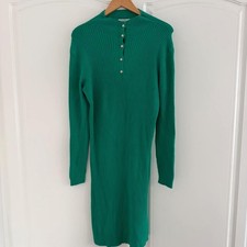 Lajoly Emerald Green Ribbed Knit Dress M/L - Gold Button Detail