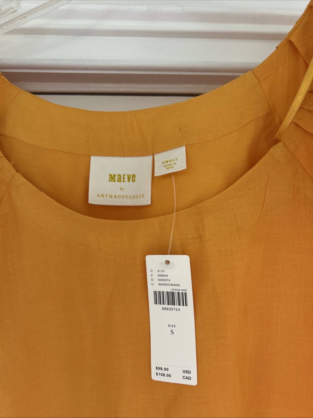MAEVE Anthropologie Puff Sleeve Cotton Top~ Mango ~ S image 2