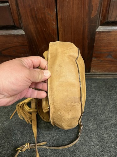 FRYE ilana Taupe Brown Tan Braided Leather Saddle Crossbody Bag Fringed Tassels - Picture 9 of 22