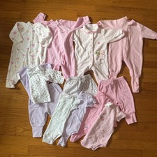 Lot Of 13 Vintage 90s Carter  s Gerber Baby Girl Layette Set 0-6M Pink Purple