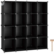 C&AHOME 16-Cube Plastic Storage Shelves Organizer DIY Closet Bedroom Black