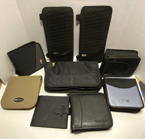 Lot of 9 Case Logic CD DVD Case Sleeves Black Faux Leather Nylon Travel Binders
