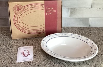 New Longaberger Pottery Woven Tradition Classic Blue Oval Serving Bowl Dish 11''