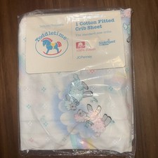Vintage Toddletime Crib Sheet JC Penney Fitted 100 Cotton Blue Pink NOS