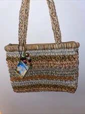 Woven Straw Shoulder Bag with Beaded Charm