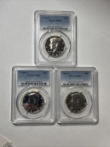 1968-1969-1970-s Silver Kennedy Half Dollar PR69 PCGS Three Coins