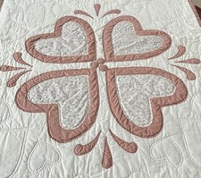 Handmade appliqu Pink Quilt Hearts Birds Motif Cottage Farmhouse 89x56 Inches