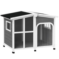 PawHut Wooden Dog Kennel, Dog House with Removable Floor, Charcoal Grey