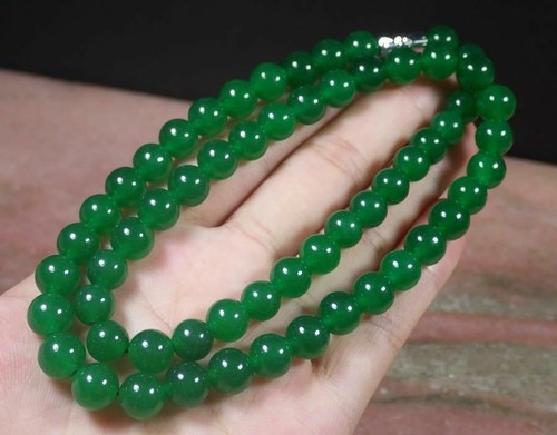 Fashion Genuine 8mm Ice Green Jade Round Beads Necklace Women 17inches - Picture 3 of 6