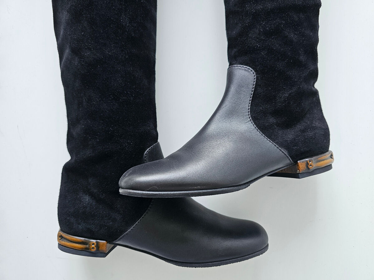 Gucci Lucille Black Suede Leather Bamboo Knee High OTK Boots Gucci Lucille Black Suede Leather Bamboo Knee High OTK Boots