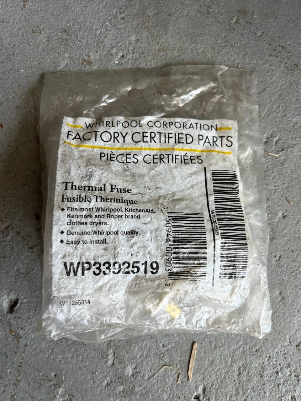 Whirlpool 3392519 White Dryer Thermal Fuse Replacement Part