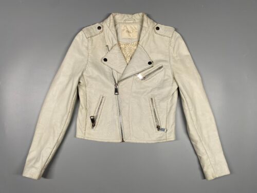 Women's Maje Motocycle Lamp Leather Jacket White Tan size 36 - Picture 2 of 19
