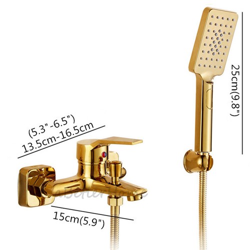 Gold Polish Wall Mounted Bathroom Hand Shower Bathtub Faucet Bath Mixer Taps Set - Picture 5 of 5