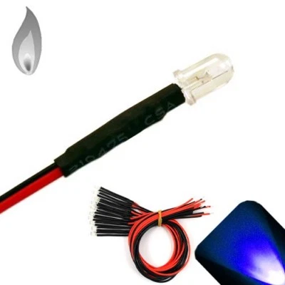 LIGHTHOUSE LEDS 10 x 12v 5mm Pre wired LEDs Flickering Candle Blue LED Bright PreWired Flicker
