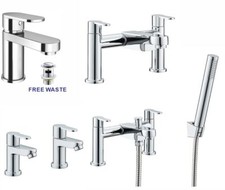New Modern Chrome Bathroom Twin Tap Sets| Basin & Bath Taps with Shower & Waste