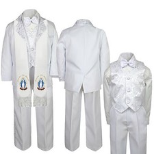 Baby Boy Toddler Baptism Communion White Tuxedo Paisley Virgin Mary Stole Sm-20