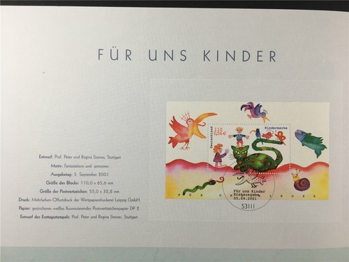GERMAN POST ART-EDITION 2001/28 BLOCK 55 KINDER TIERE VÖGEL - Picture 5 of 9