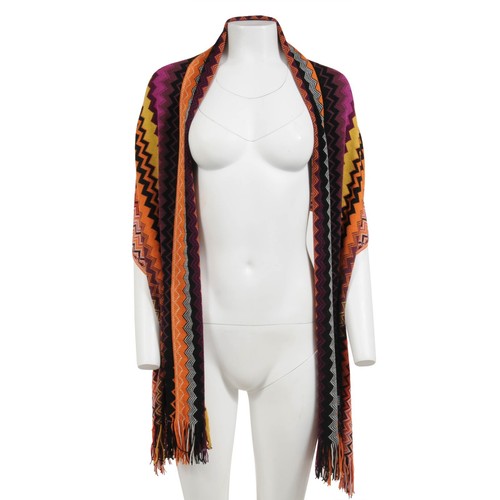 Sciarpa Missoni Donna Frange Arancione Viola Giallo Geometrica Lana Zigzag Acrilica - Foto 4 di 7