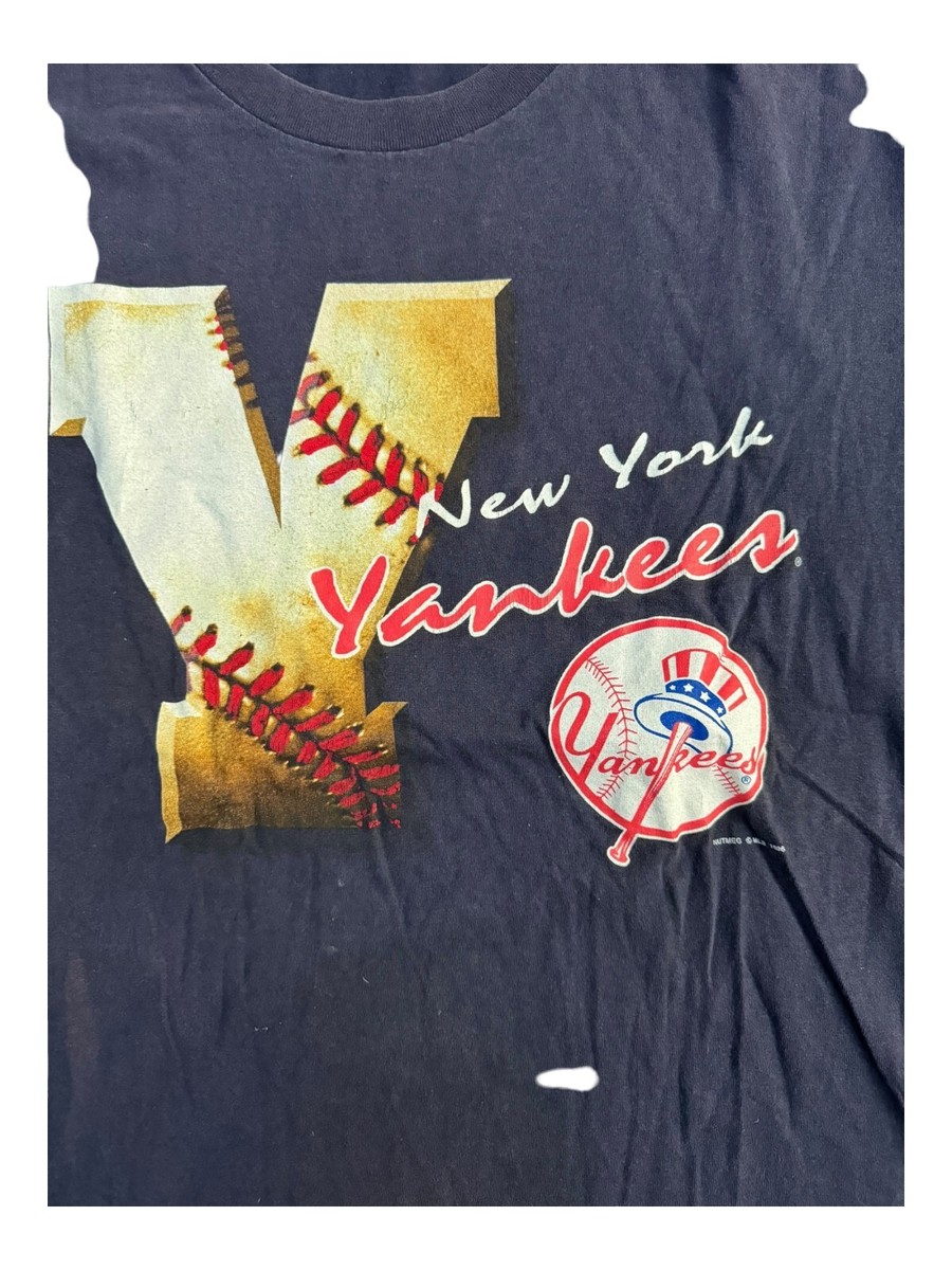 VINTAGE 90s New York Yankees Shirt Lee Sports Sz L Navy Blue