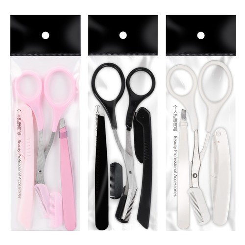 3Pcs Eyebrow Trimmer Scissors With Comb Men Women Eyebrow Shaping Grooming Kit