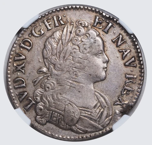 1718, Royal France, Louis XV. Rare Silver "Ecu de Navarre" Coin. Aix! NGC XF-45!