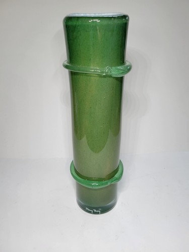 Henry Dean of Belgium Jade Green Bamboo Vase Signed Art Glass 12 inch - Picture 2 of 12