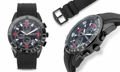 NEW Alexander Dubois 9332A Mens Rubicon Dual Time GMT DayDate Black Rubber Watch