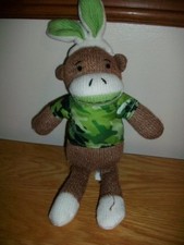 Dan Dee Sock monkey with camo shirt bunny ears 2015 13" ears up