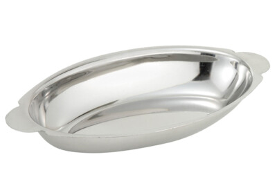Winco Ado-8 Stainless Steel Oval Au Gratin Dish, 8-Ounce