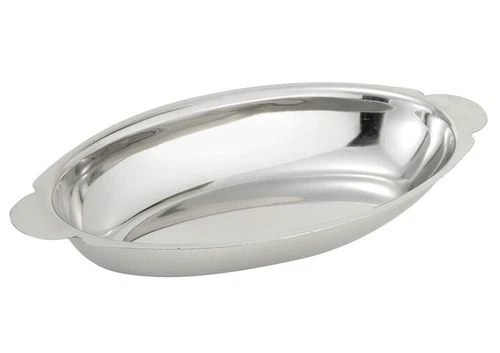 Winco Ado-8 Stainless Steel Oval Au Gratin Dish, 8-Ounce