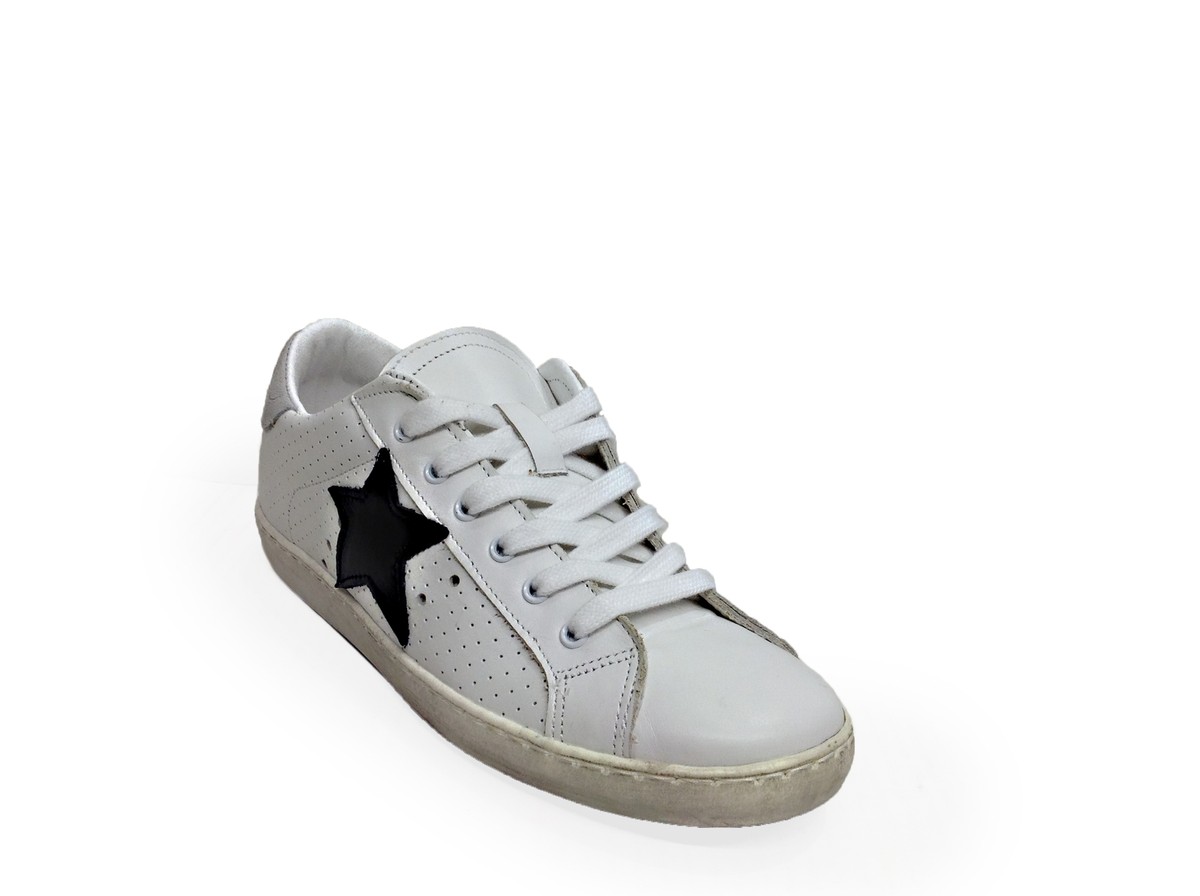 Scarpe Sneakers Basse Uomo Via Condotti - Pelle Traforata Bianco Nero Stella - Foto 9