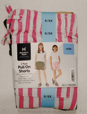 NWT Member's Mark Girl's 2-Pack Linen Shorts Pink Stripe/Green 6/6X
